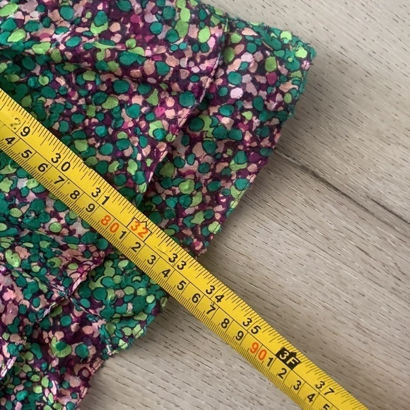 BCBGMAXAZRIA size S dotted mini dress 100% silk green purple layers tunic - Picture 12 of 15